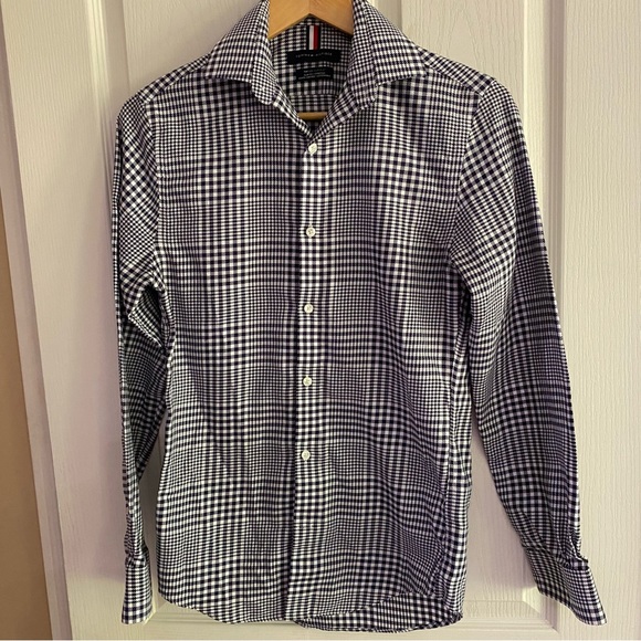 Tommy Hilfiger thflex supima slim fit stretch shirt black white check - Picture 2 of 6